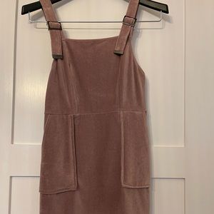 Top Shop Mauve Pink Velour Corduroy Petite Mini Overall Dress Size 6